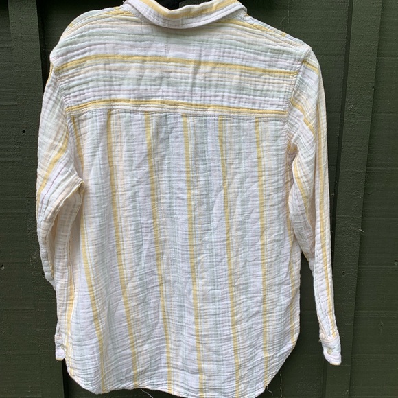 Cotton Button-up Shirt Pastel Yellow Pink Beach Cover-up coastal granddaughter - Picture 3 of 5